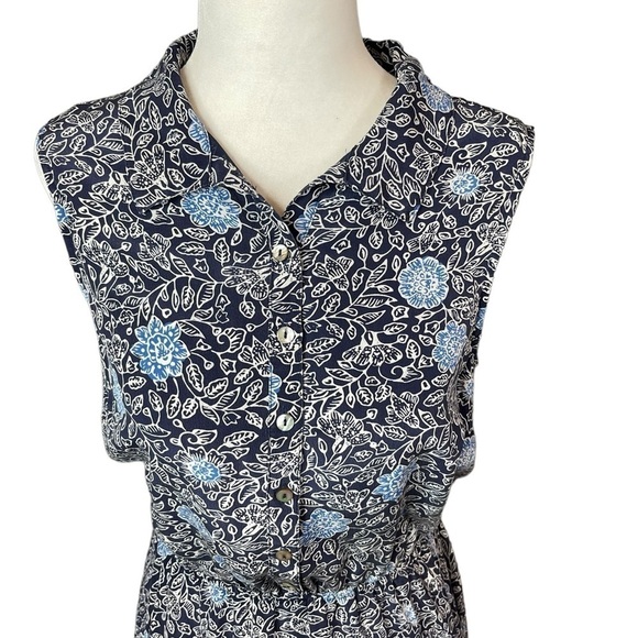 Garnet Hill silk Blue Floral Mini Dress, collar, Sleeveless, Size 2 - Picture 3 of 11